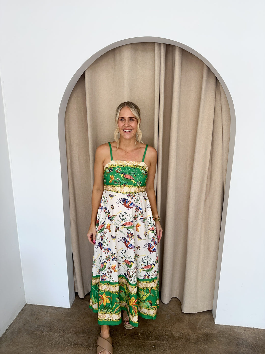 Cassie Dress- Green/Multi print – Her Top Shop