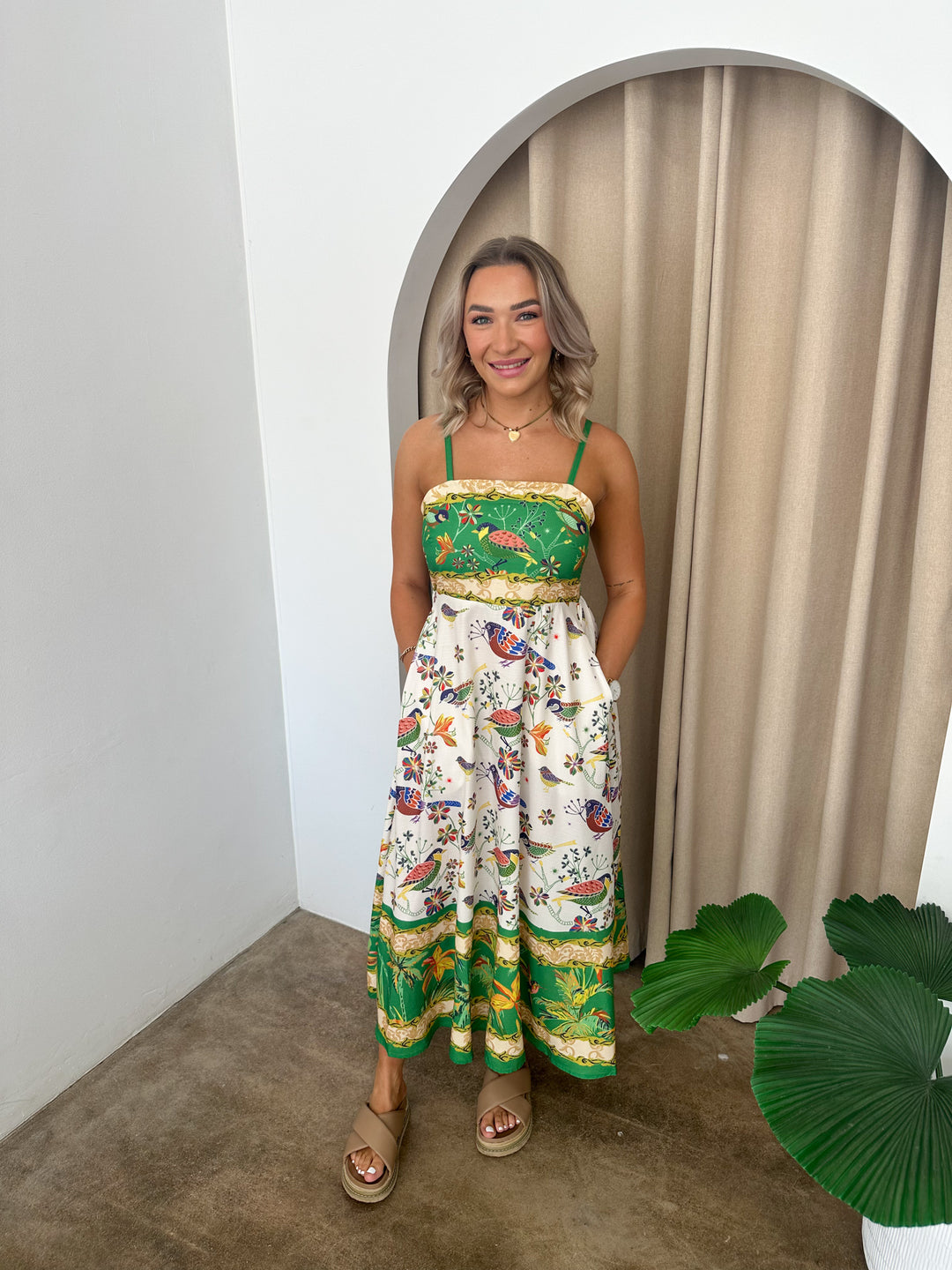 Cassie Dress- Green/Multi print – Her Top Shop
