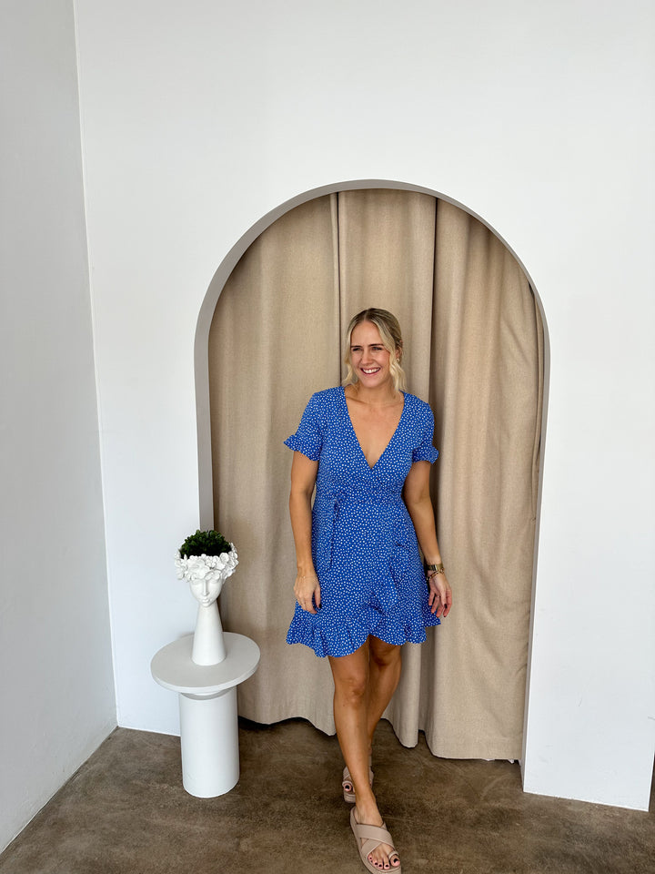 Belle Dress- Blue/White polka dot – Her Top Shop