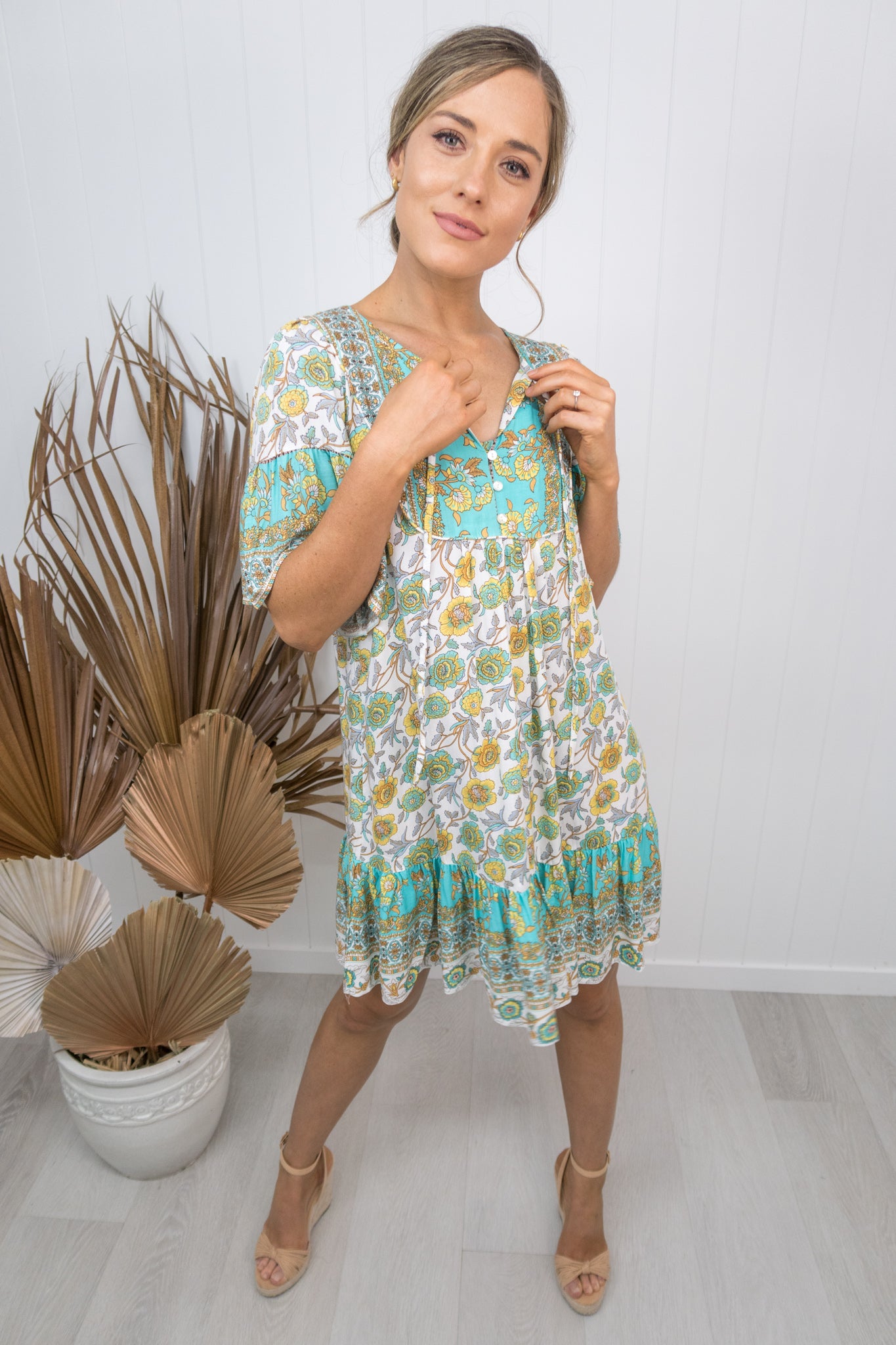 Esme Dress - Teal/yellow – Her Top Shop